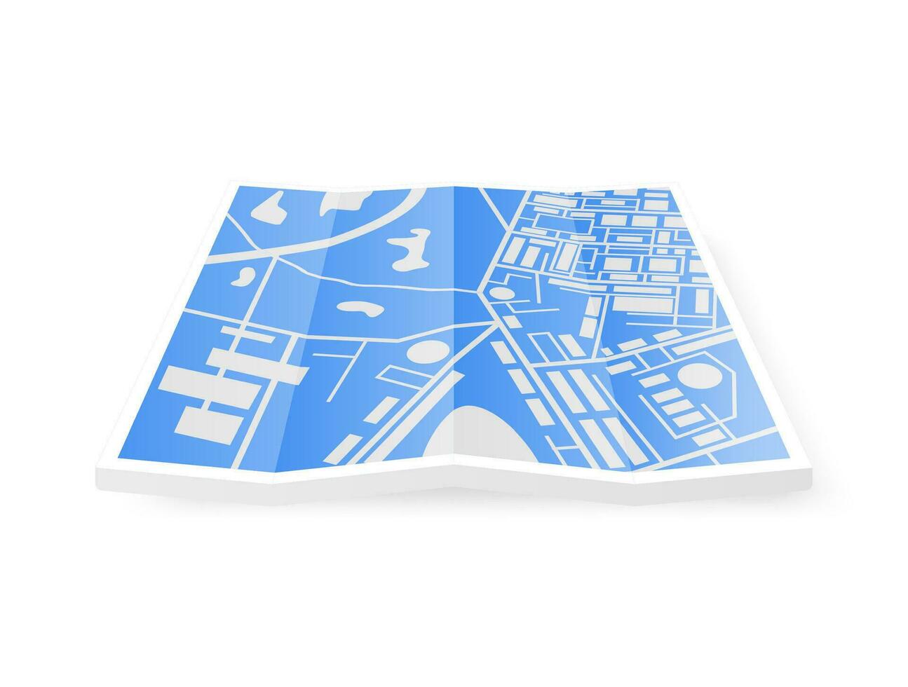 3D Folded Paper City Suburban Map Isolated on White. Abstract Generic Map with Roads, Buildings, Parks, River, Lake. GPS and Navigation. Points of Interest. Vector Illustration