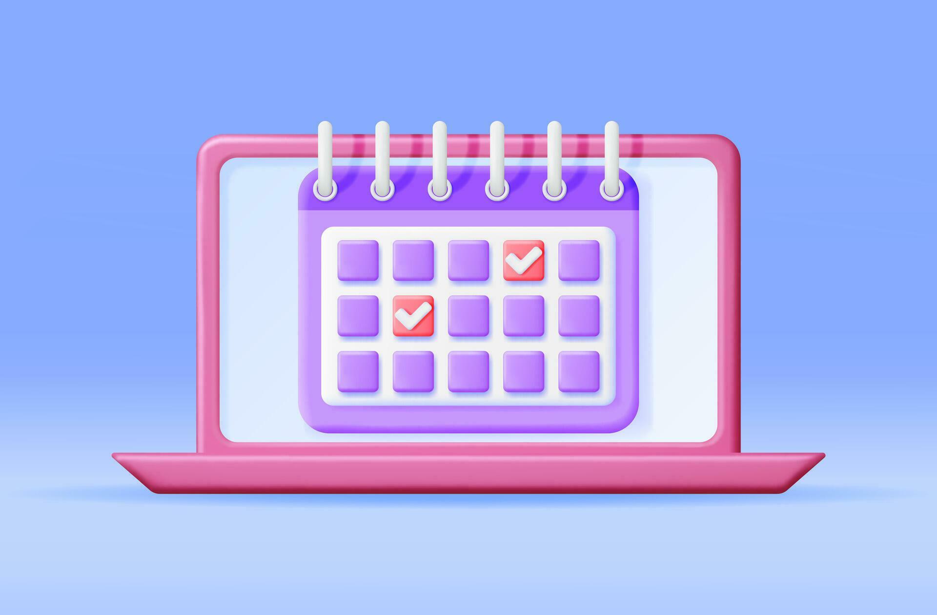 3D Paper Spiral Calendar On Laptop Screen Isolated Render Calendar And 3d-paper-spiral-calendar-on-laptop-screen-isolated-render-calendar-and