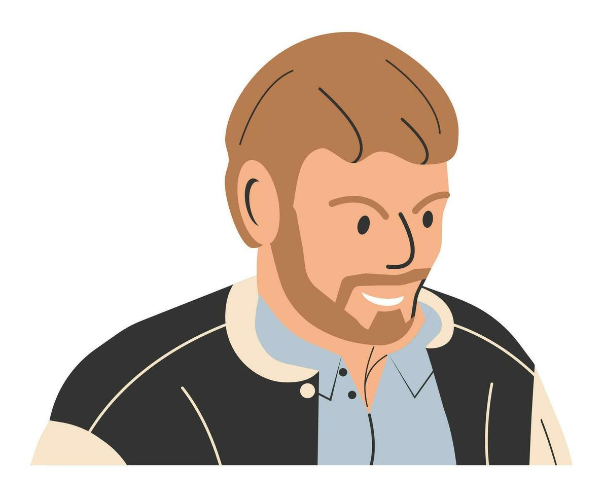 Young Man with Beard in T-Shirt. Stylish Bearded Male Character in Casual Clothes. Trendy Modern Man Standing Pose. Smiling Guy. Cartoon Flat Vector Illustration