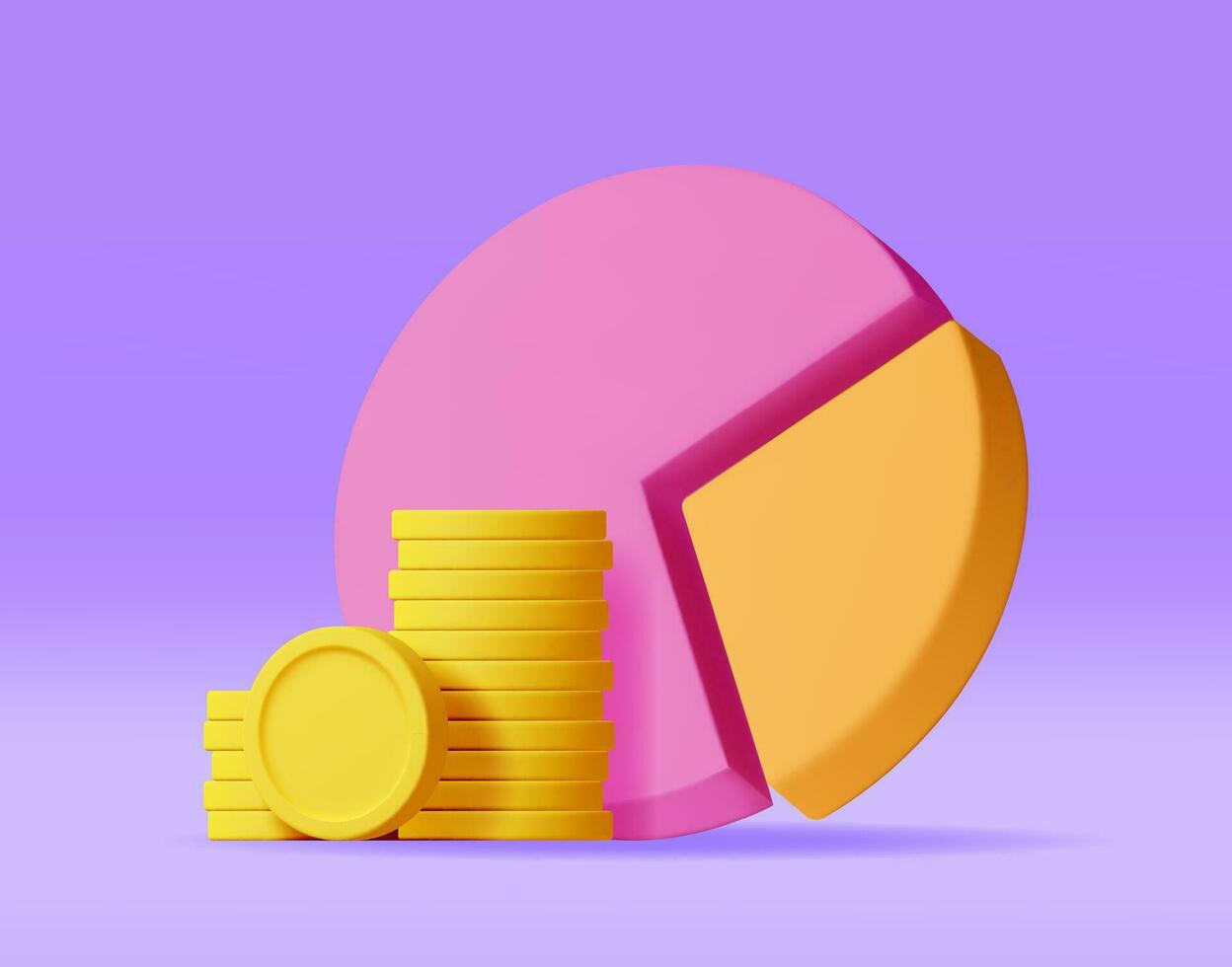 3D Pie Diagram with Golden Coins Isolated. Render Stock Pie with Money Shows Growth or Success. Financial Item, Business Investment, Financial Market Trade. Money and Banking. Vector Illustration