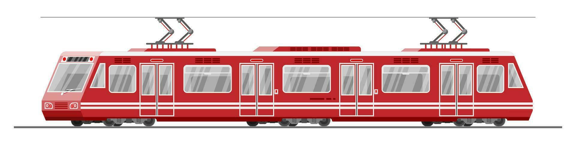 Modern Tram Train. Passenger Streetcar Isolated. City Light Rail Tramcar. Urban Electric Transport. Passenger Express Railway. Railroad Public Transportation. Rapid Transport. Flat Vector Illustration