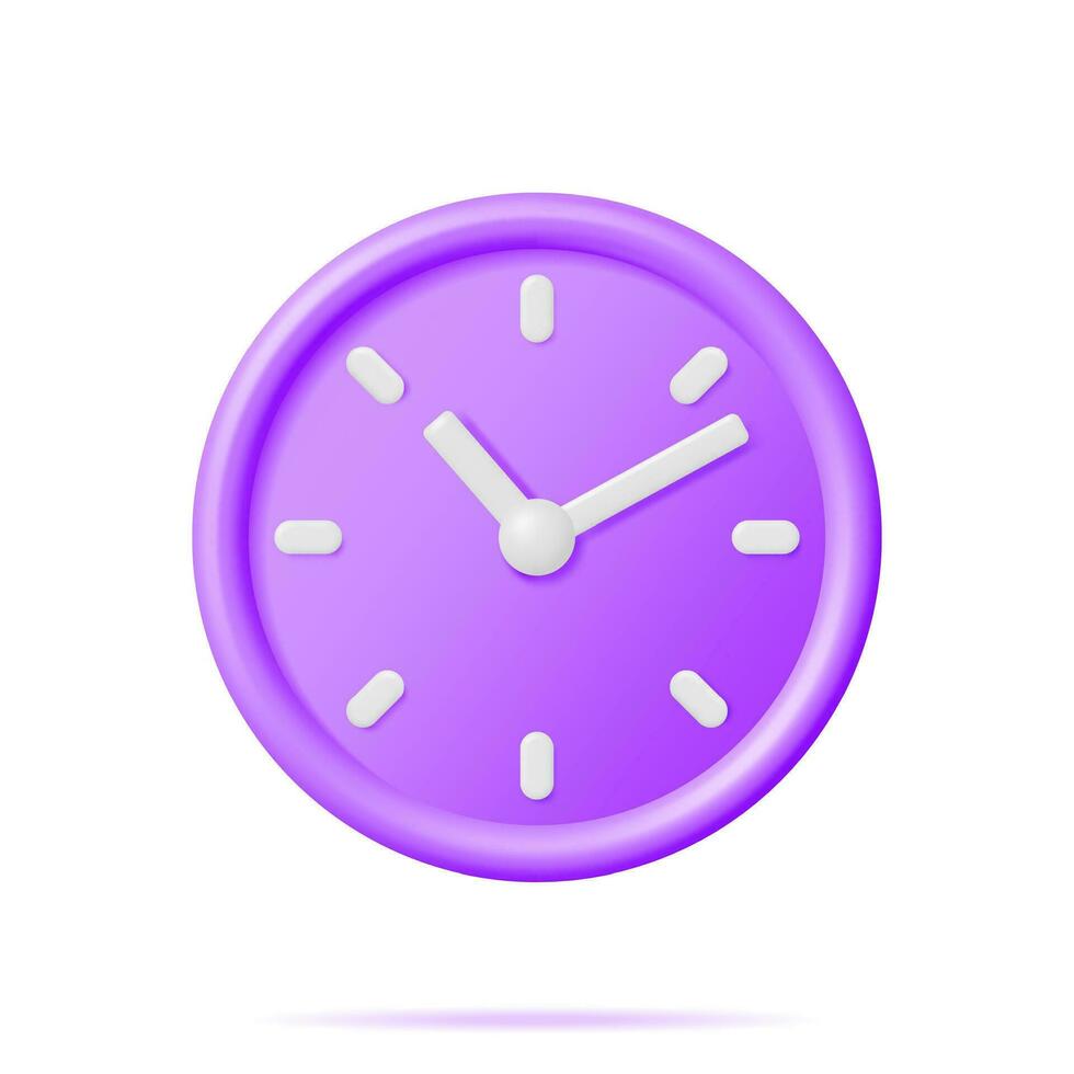 3D Simple Classic Round Wall Clock Isolated. Render Alarm Clock Icon. Measurement of Time, Deadline, Time-Keeping and Time Management Concept. Watch Symbol. Minimal Vector Illustration