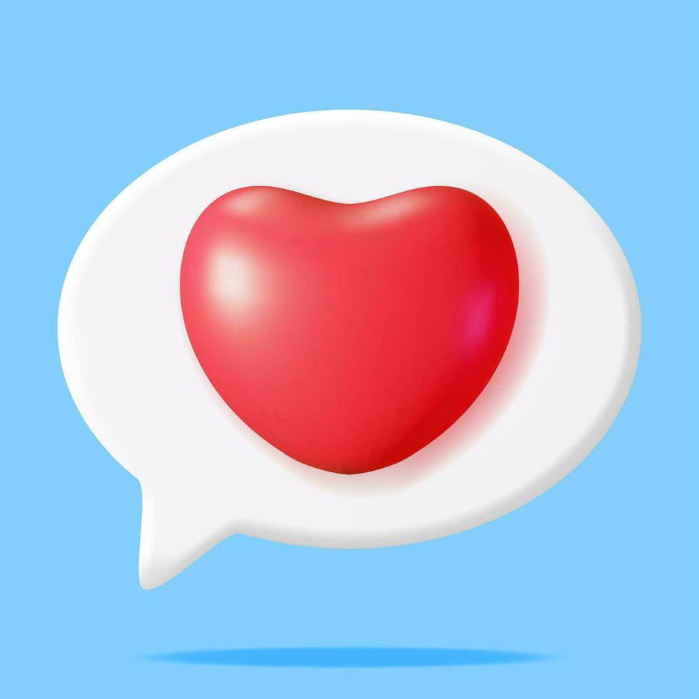 3D Like Icon with Heart Isolated. Social Media Notification Button. Love Like Symbol in White Rounded Pin. Rendering Chat Balloon Pin. Social Network Media App. Realistic Vector Illustration