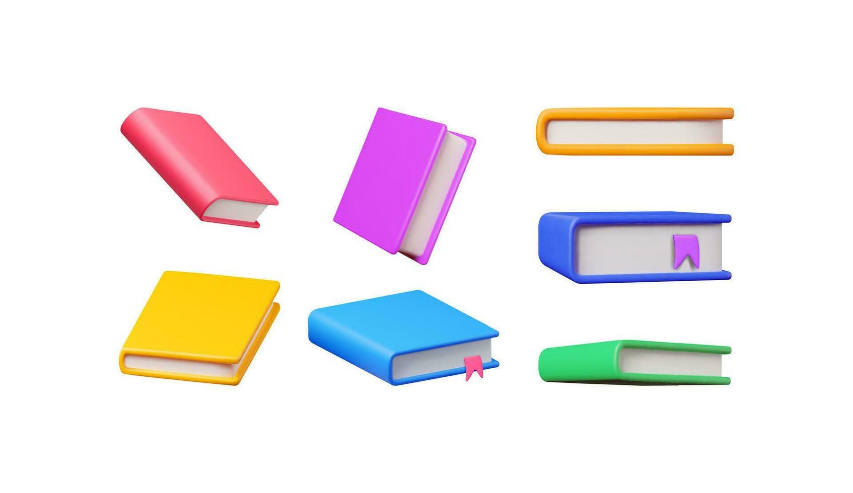 3D Closed Books Collection Isolated on White Background. Render Book Icon Set. Educational or Business Literature. Reading Education, E-book, Literature, Encyclopedia. Vector Illustration