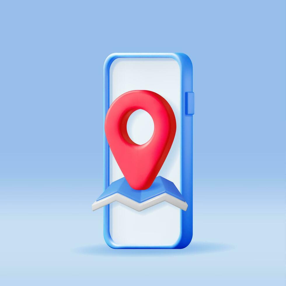 3D Location Map Pin in Smartphone Isolated on White. Blue GPS Pointer