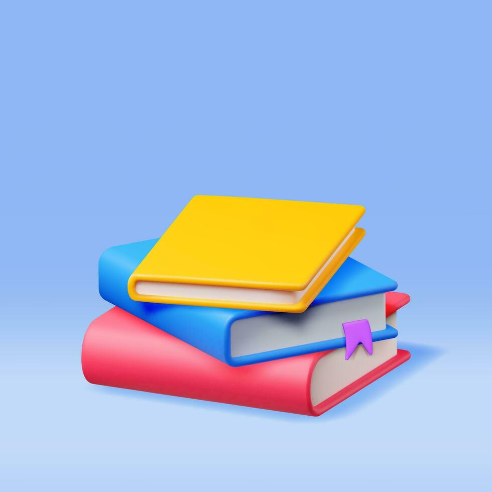 3D Stack of Closed Books Isolated. Render Pile of Books Icon. Set of Educational or Business Literature. Reading Education, E-book, Literature, Encyclopedia, Textbook. Vector Illustration
