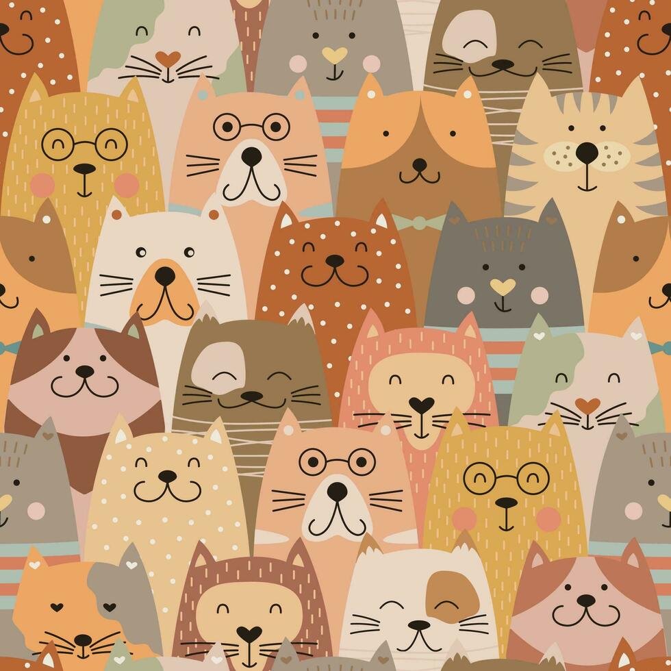 Childish seamless pattern with cute colorful cats. vector