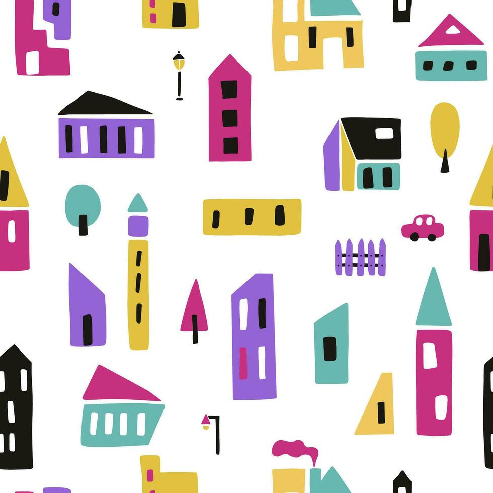 Modern seamless pattern with abstract houses. vector