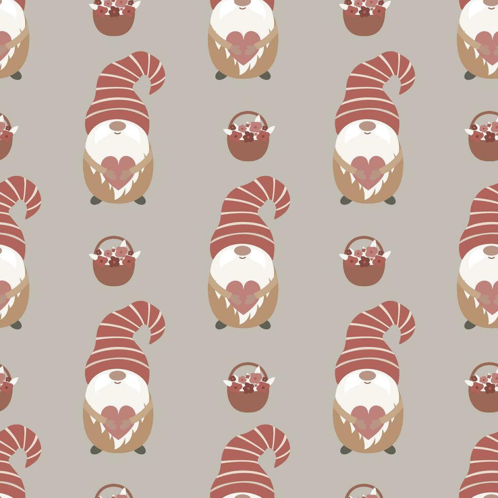 Boho seamless pattern with cute gnomes. vector