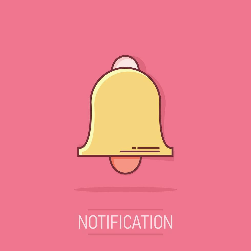 Vector cartoon bell icon in comic style. Alarm bell concept illustration pictogram. Handbell business splash effect concept.