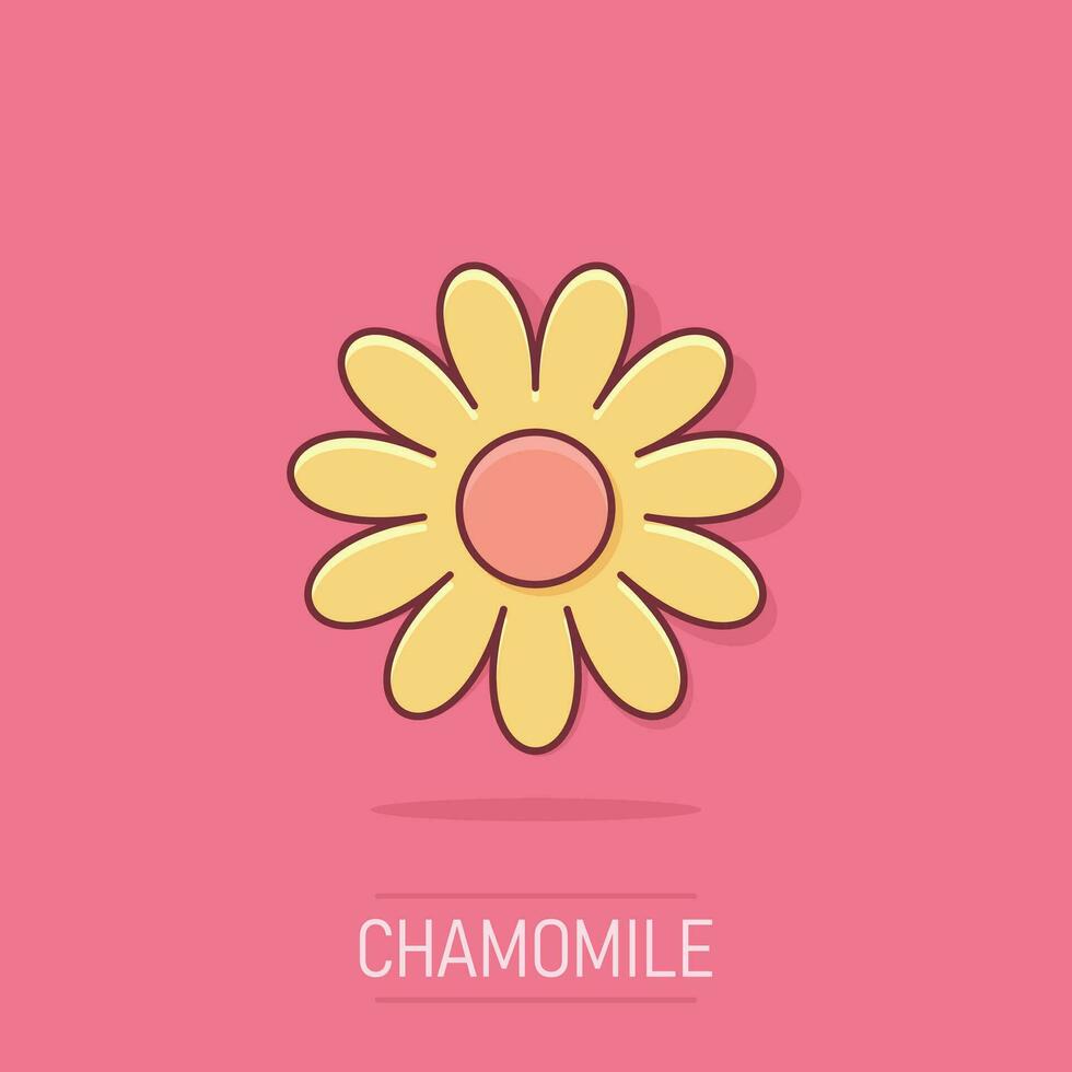 Vector cartoon chamomile flower icon in comic style. Daisy concept illustration pictogram. Camomile business splash effect concept.