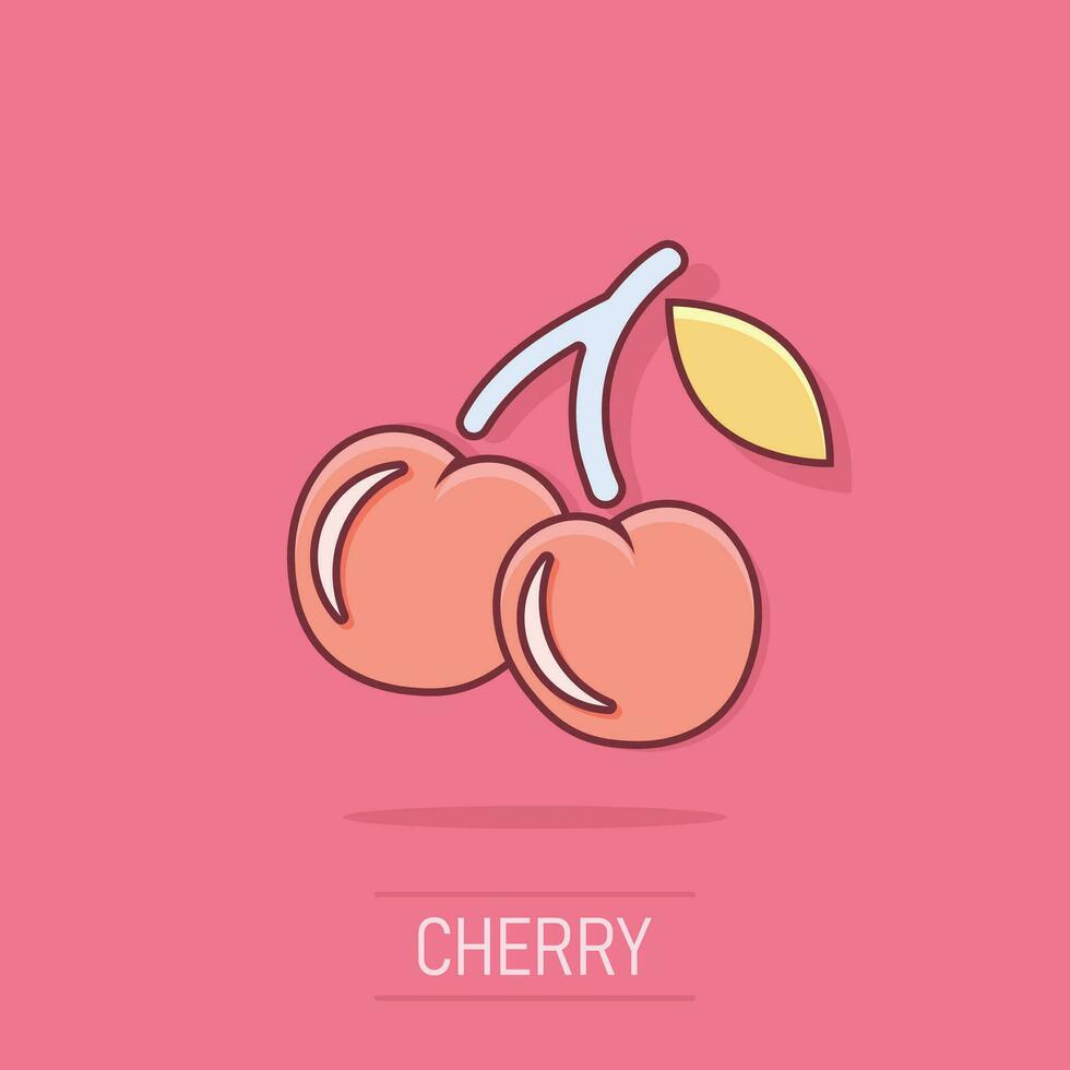 Vector cartoon cherry berry icon in comic style. Sweet food concept illustration pictogram. Cherry business splash effect concept.