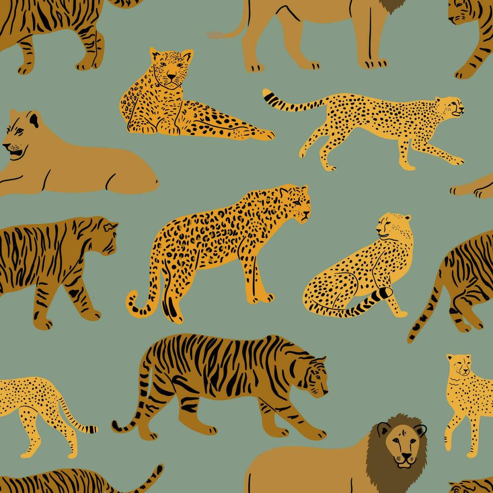 Modern seamless pattern with wild animals. vector