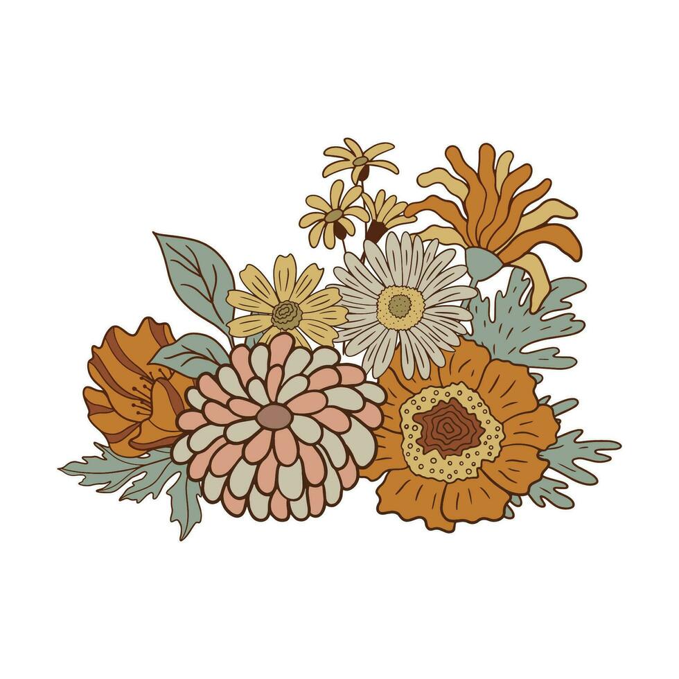 retro floral composición en años 60-70 estilo aislado en blanco antecedentes. vector