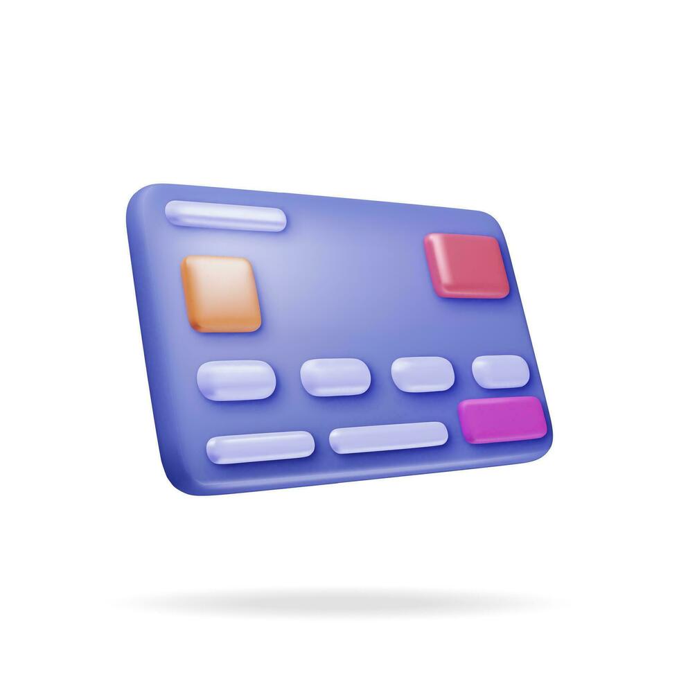 3D Bank Card Isolated on White. Render Credit Card with Chip Icon. Business Finance, Online Shopping and Banking Concept. Cashless Payment. Financial Transactions, Money Transfer. Vector Illustration