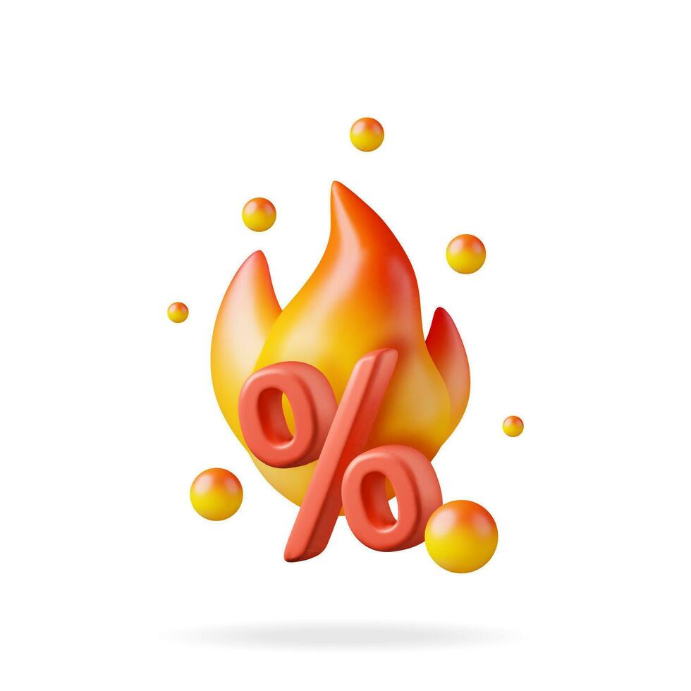 3d por ciento firmar y fuego fuego icono aislado. hacer fuego y porcentaje símbolo. porcentaje, venta, descuento, promoción y compras símbolo. oferta, precio etiqueta, cupón, prima. vector ilustración