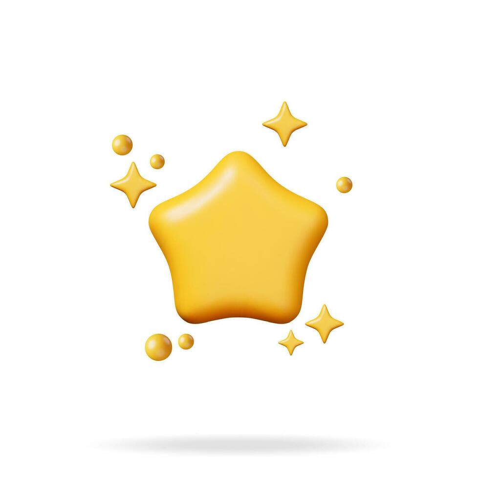 3D Glossy Shining Yellow Star Isolated. Reviews Round Star Realistic Render. Testimonial Rating, Feedback, Survey, Quality and Review. Achievements or Goal. Vector Illustration