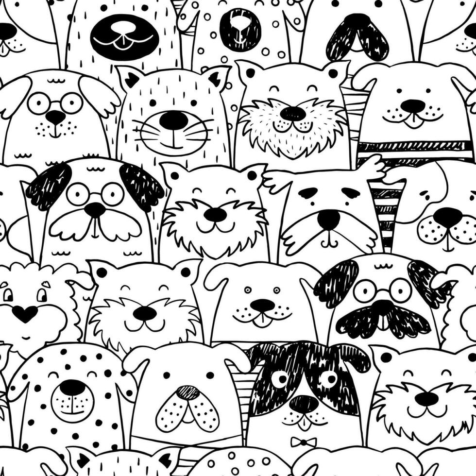 Scandinavian seamless pattern with black and white dogs. vector