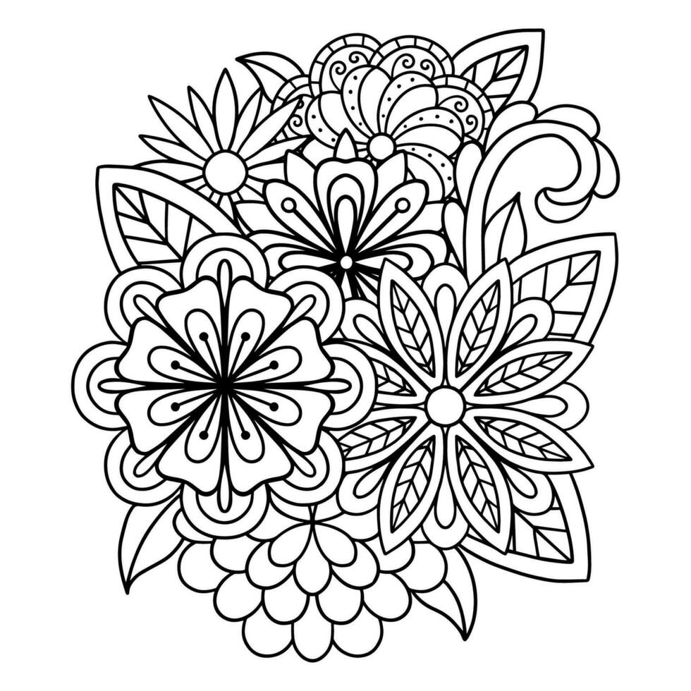 Floral composition for coloring book. vector