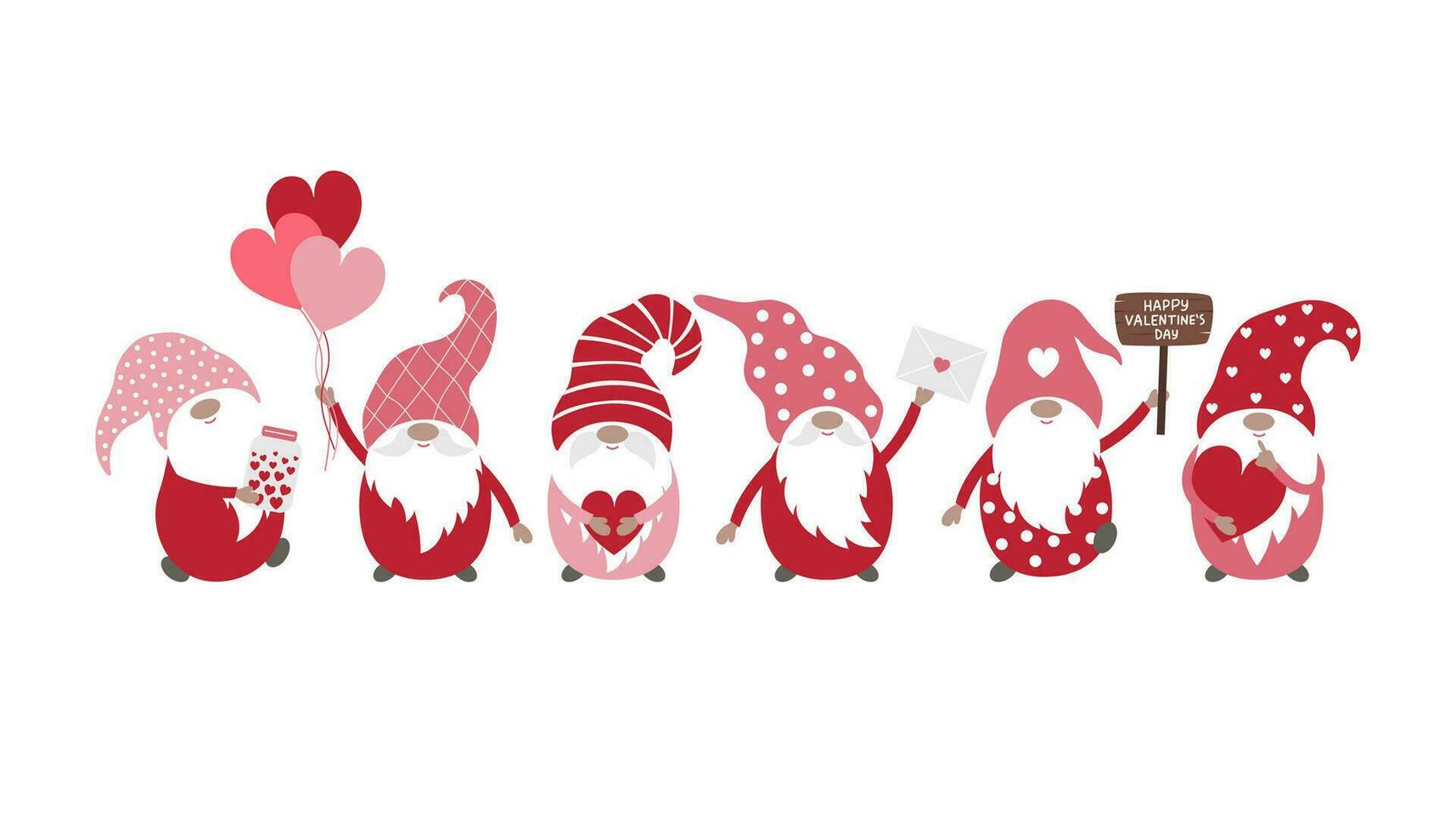 Valentine gnomes vector illustration isolated on a white background.
