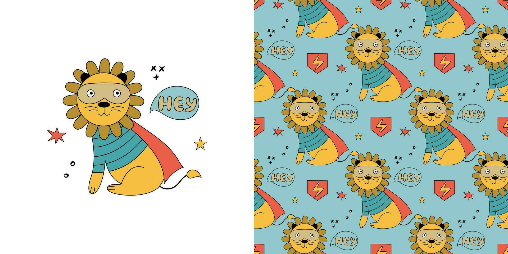 Lion in a superhero costume. vector