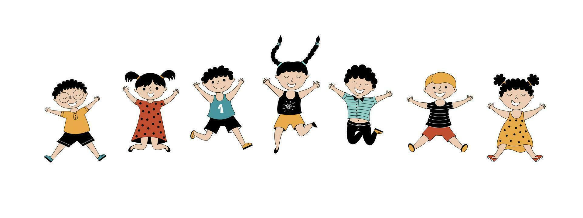 Vector background with happy kids in different positions isolated on a white background.