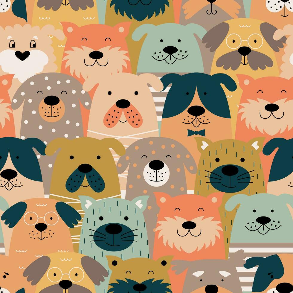 Childish seamless pattern with colorful dogs. vector