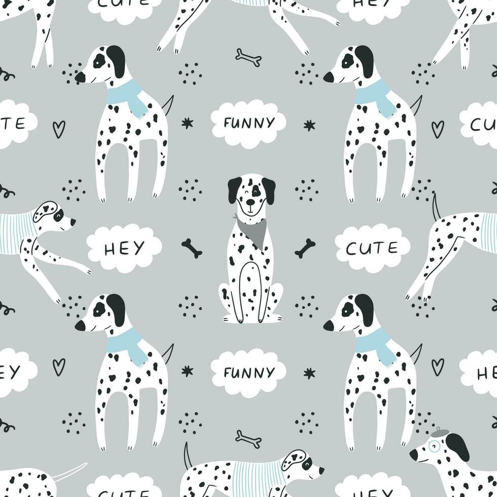 Dalmatians seamless pattern in hand-drawn style. vector