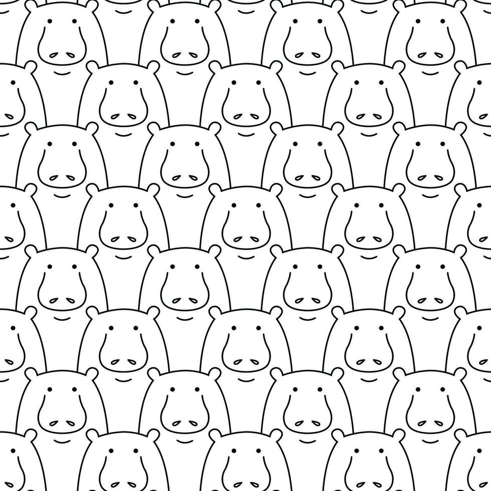 Cute hippos seamless pattern on white background. vector