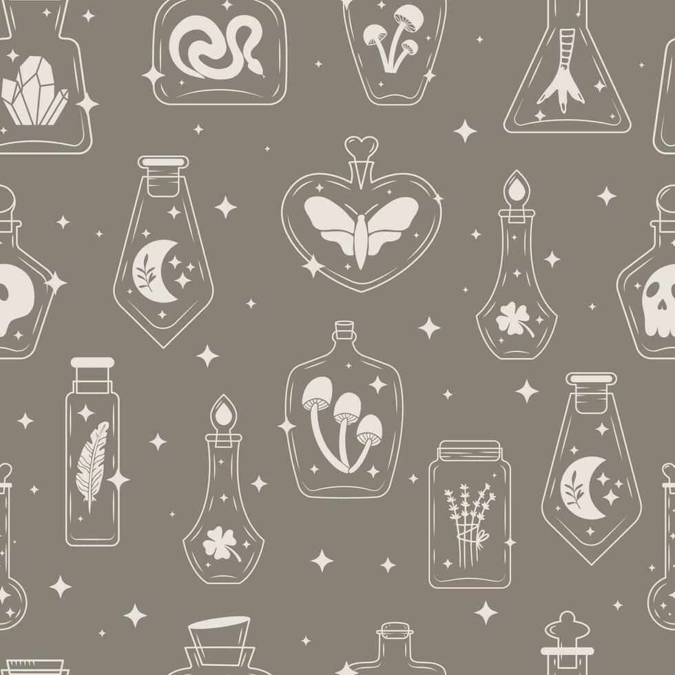 Magic bottles in doodle style. vector