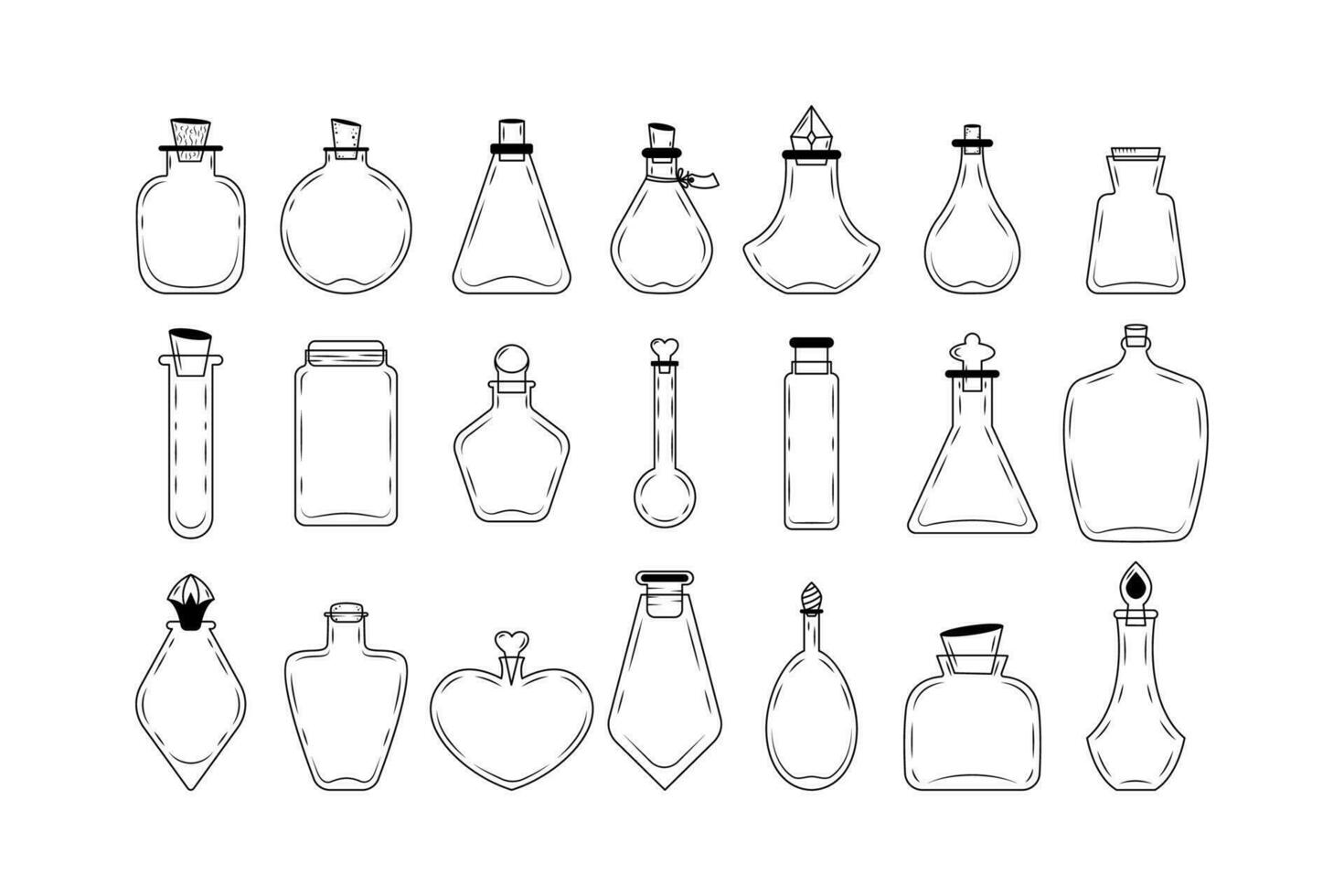 A set of flasks icons for creating magic bottles. vector