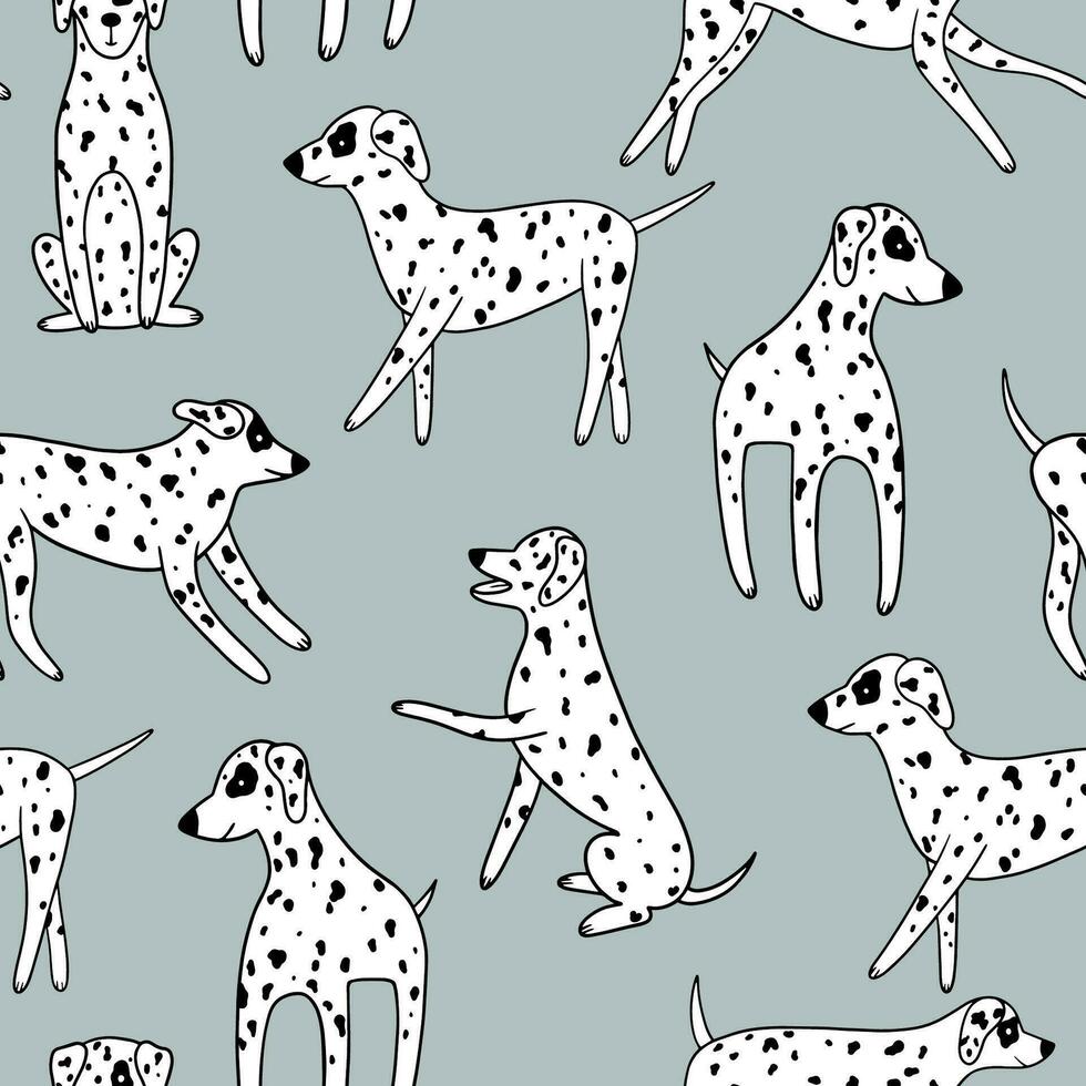 Childish seamless pattern with cute dalmatian in Scandinavian style. vector