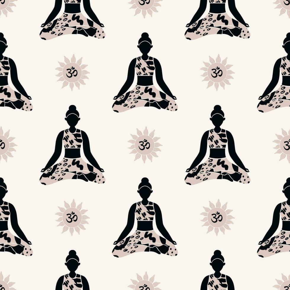The girl in the lotus position meditates. vector