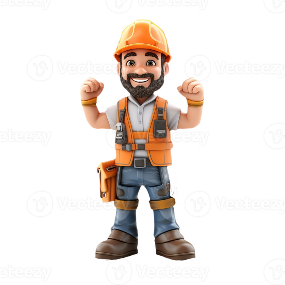 AI generated 3D cartoon character a worker, Isolated transparent background png. generated with AI png