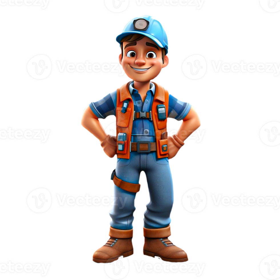 AI generated 3D cartoon character a worker, Isolated transparent background png. generated with AI png