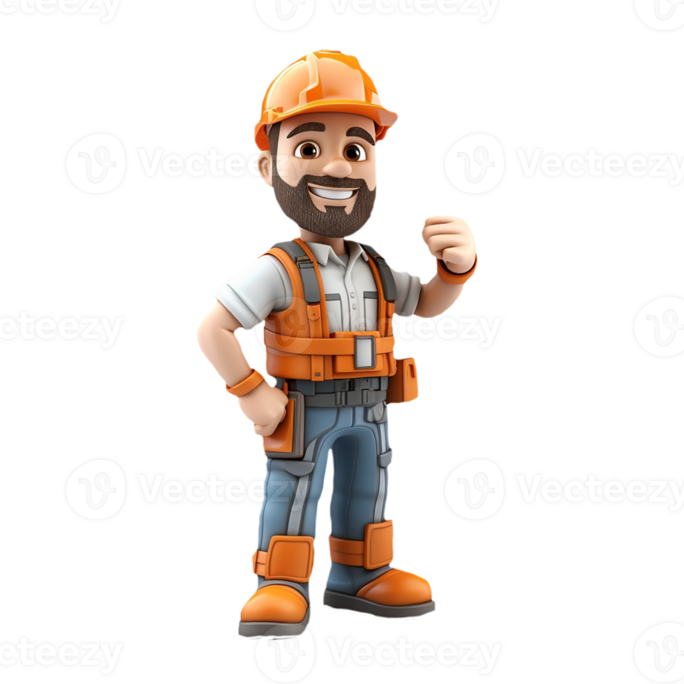 AI generated 3D cartoon character a worker, Isolated transparent background png. generated with AI png