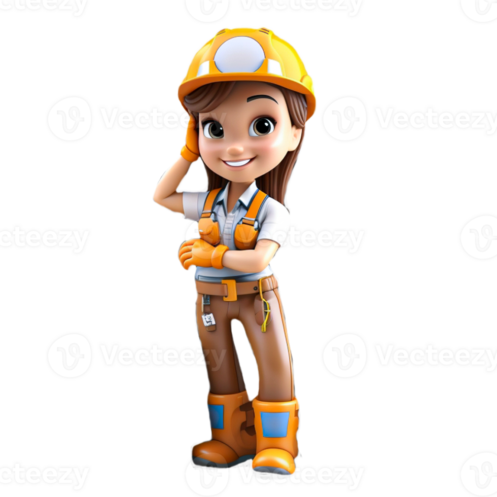 AI generated 3D cartoon character a worker, Isolated transparent background png. generated with AI png