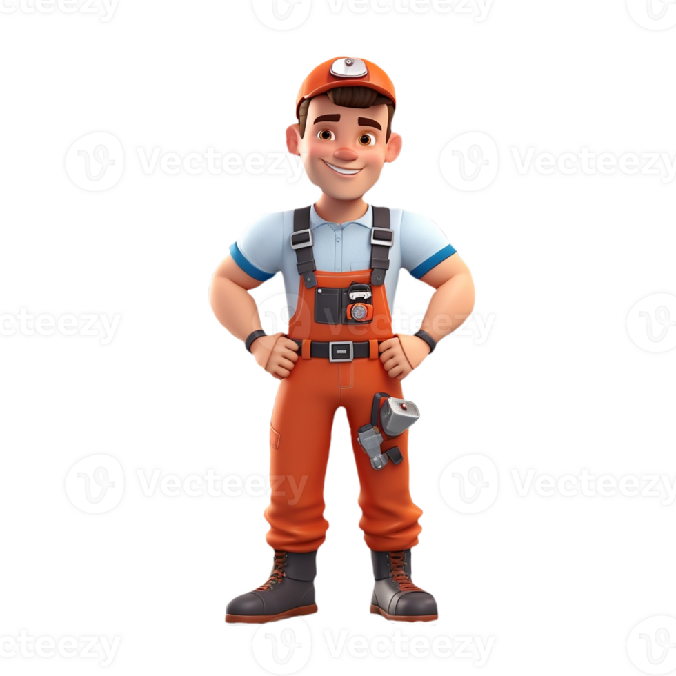 AI generated 3D cartoon character a worker, Isolated transparent background png. generated with AI png