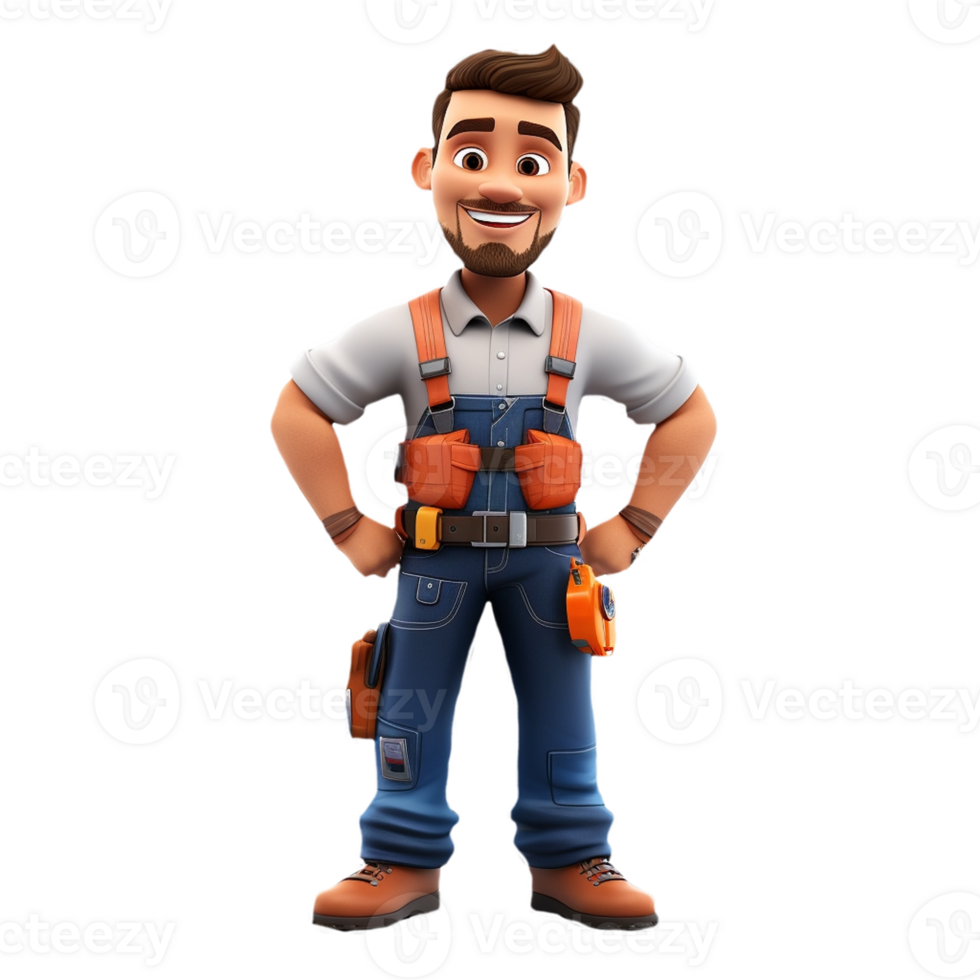 AI generated 3D cartoon character a worker, Isolated transparent background png. generated with AI png
