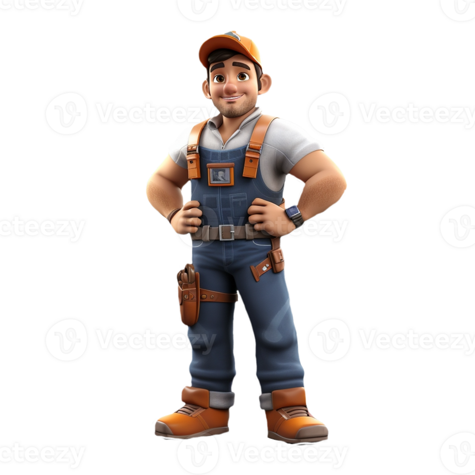 AI generated 3D cartoon character a worker, Isolated transparent background png. generated with AI png