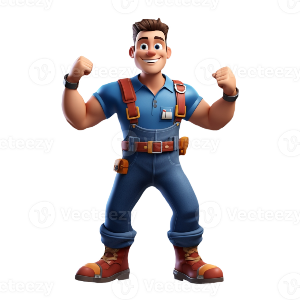 AI generated 3D cartoon character a worker, Isolated transparent background png. generated with AI png