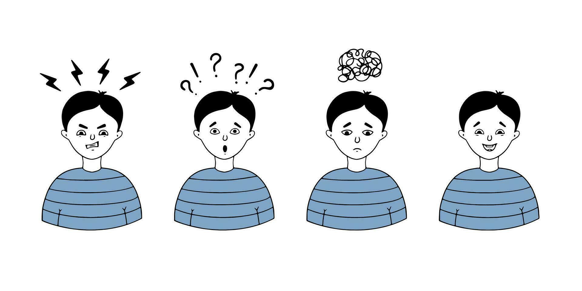 Boy emotions set. vector