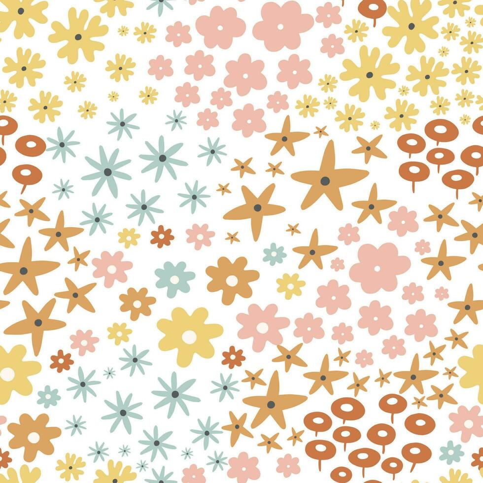 Spring seamless pattern with a lot of wildflowers. vector