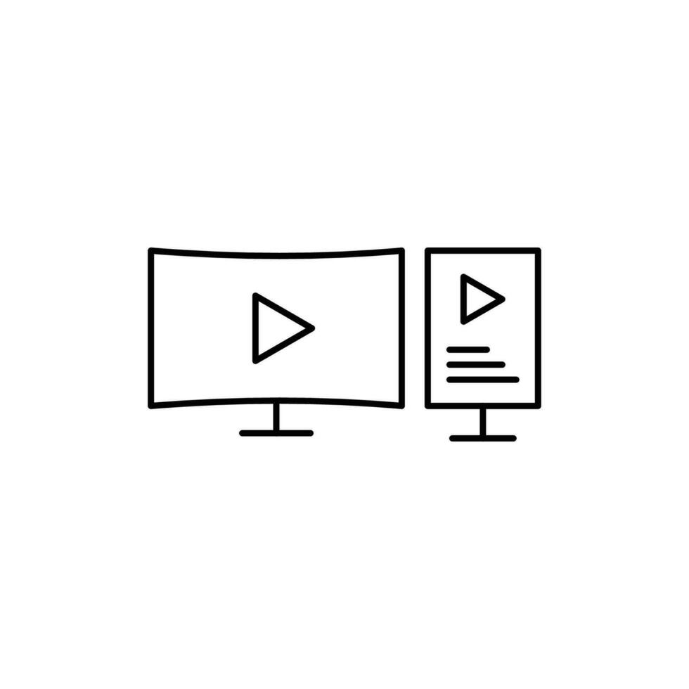 Digitronics Line Icons Vector Illustration of Editable Computer Technology Icons in Sleek Outline Style, Featuring Monitors, Smartphones, Tablets, Laptops, Electronic Devices, desktop, display, drive