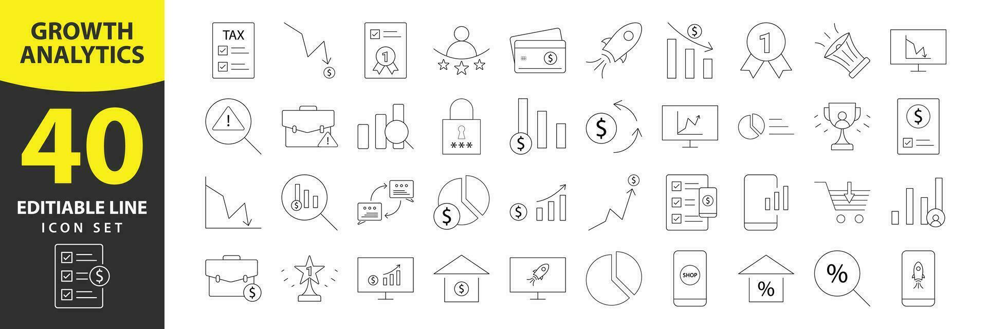 crecimiento y analítica editable íconos colocar. vector ilustración en moderno Delgado línea estilo de negocio íconos diagramas, gráficos, financiero ganancias, progreso. pictogramas y infografia