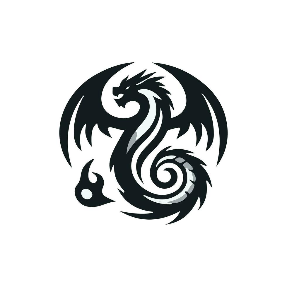 Plantilla de logotipo de diseño de ilustración de icono de vector de dragón