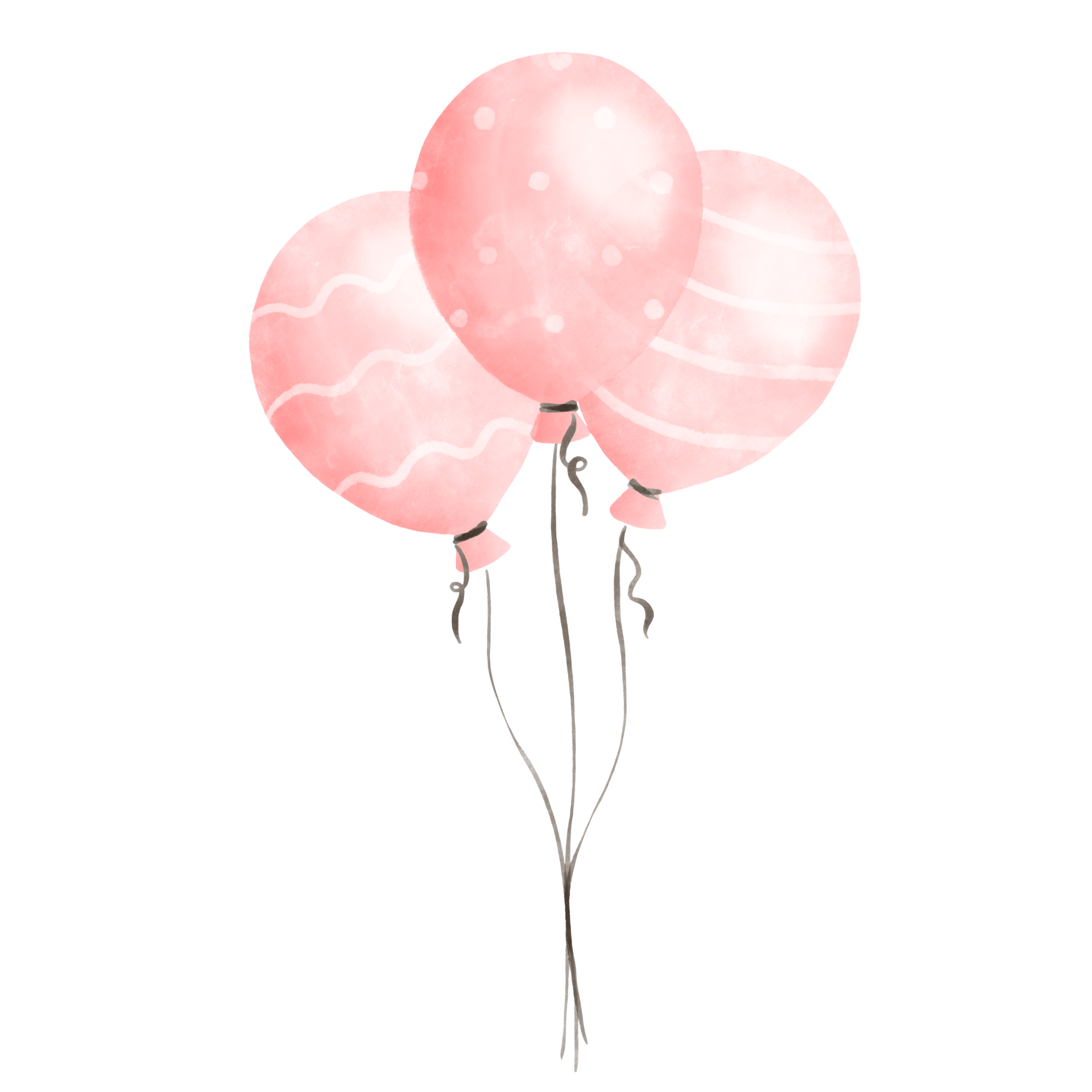Set of cute pastel pink balloons watercolor illustration. Baby and kids