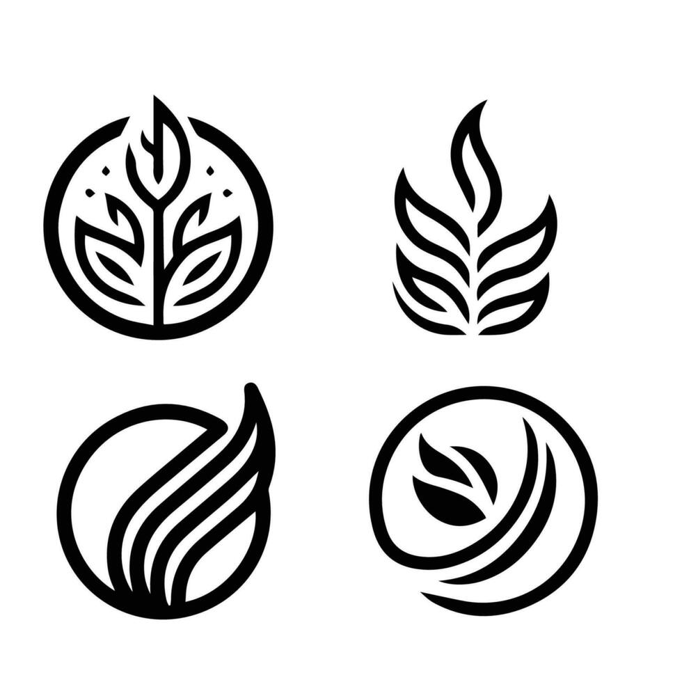 Leaves logo vector set isolated on white background. Various shapes of leaves of trees and plants. Elements for eco and bio logos.