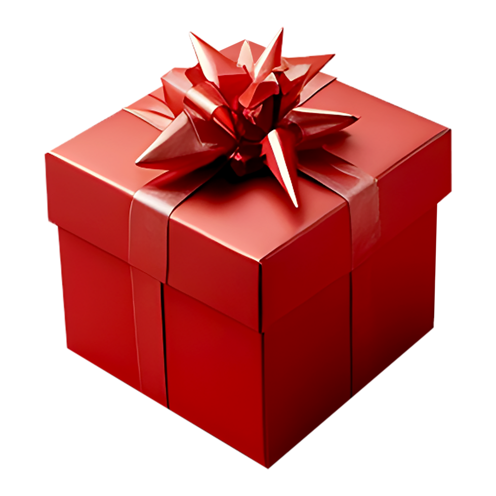 ai généré rouge cadeau boîte avec ruban et arc sur transparent arrière-plan, Noël concept png