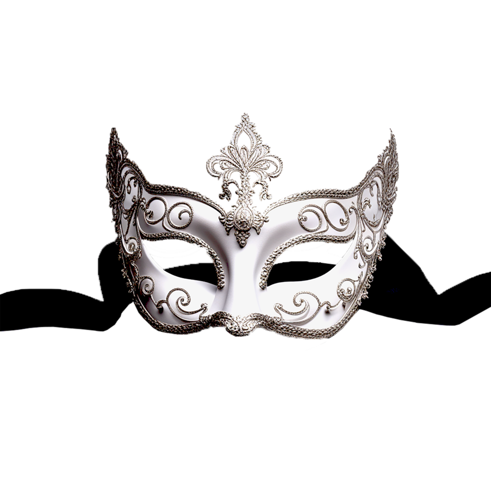 AI generated Venetian carnival mask a white and black Venetian mask with a black ribbon, an opera mask PNG file